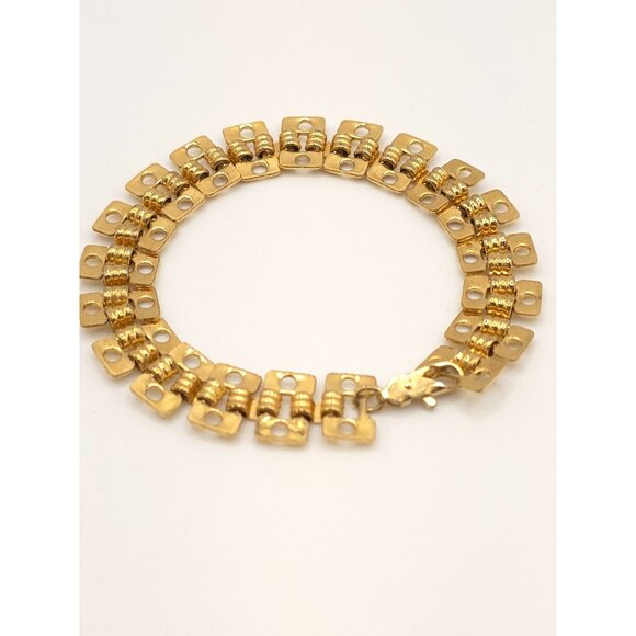 Vintage Gold-Tone Link Chain Bracelet With Double Rows & Lobster Clasp Closure - Picture 4 of 8